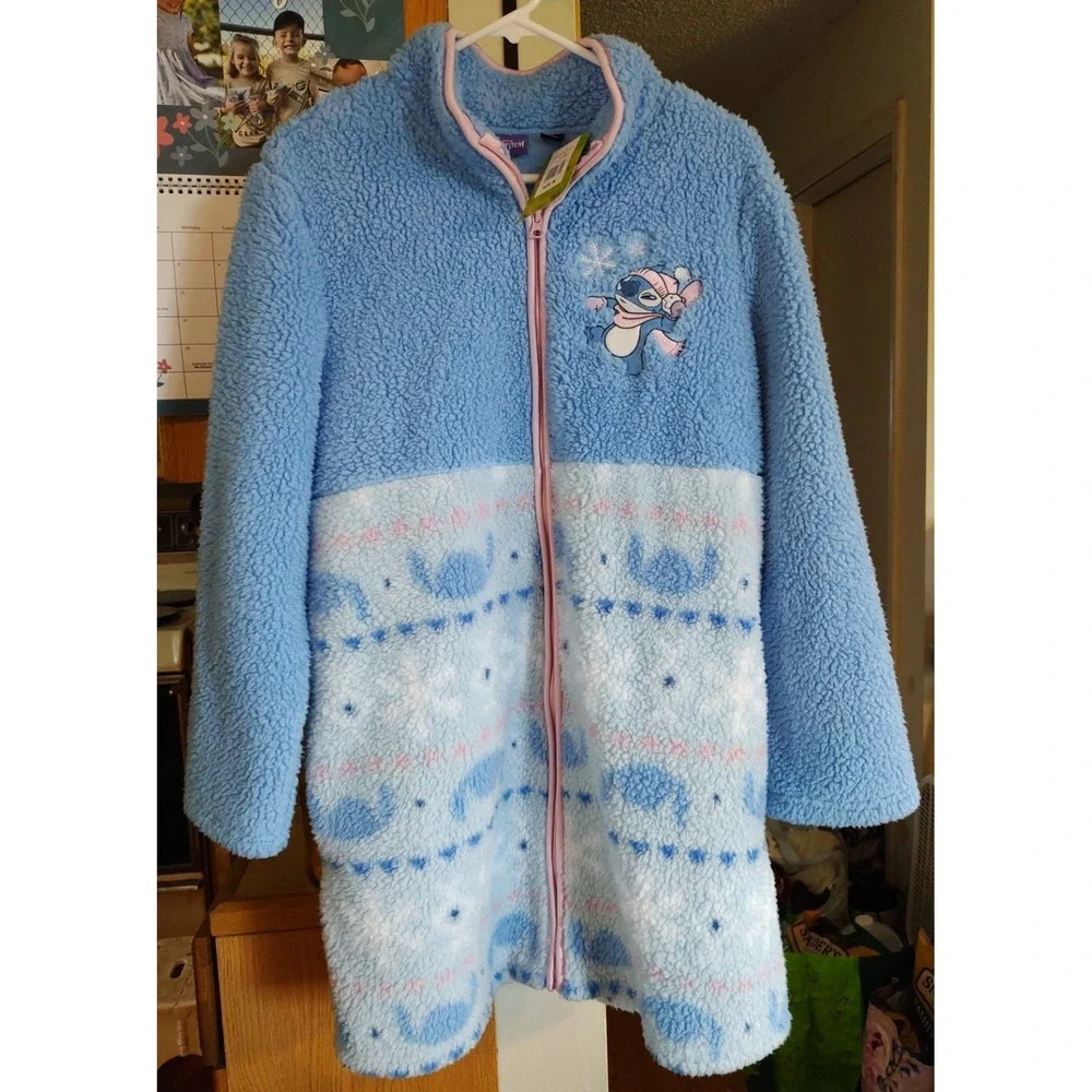 Disney Stitch Zip Front Robe Womens Size‎ Medium Fleece Blue Pink New With Tags - Picture 8 of 12